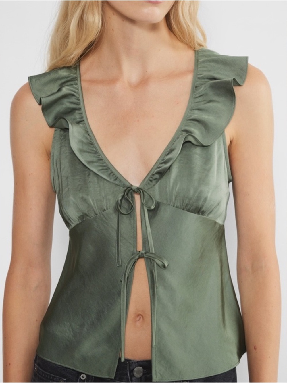 Aritzia Wilfred Tonka Satin Blouse - Olive Green